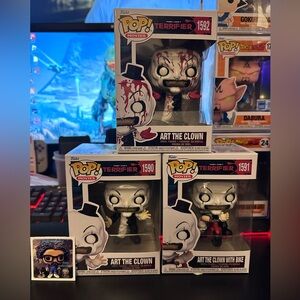 Terrifier Art The Clown 1590 , 1591 and 1592 Funko Pop bundle